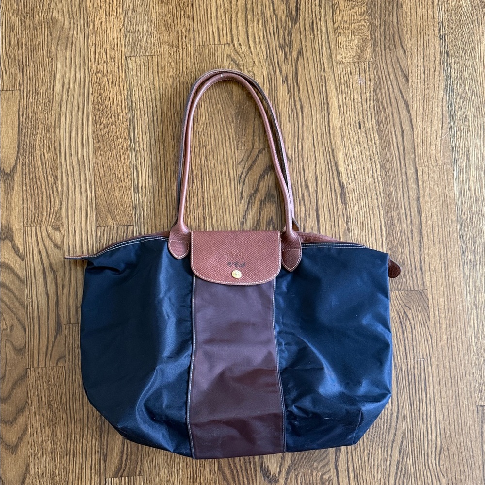 Longchamp Le Pliage Black and Brown Tote Bag